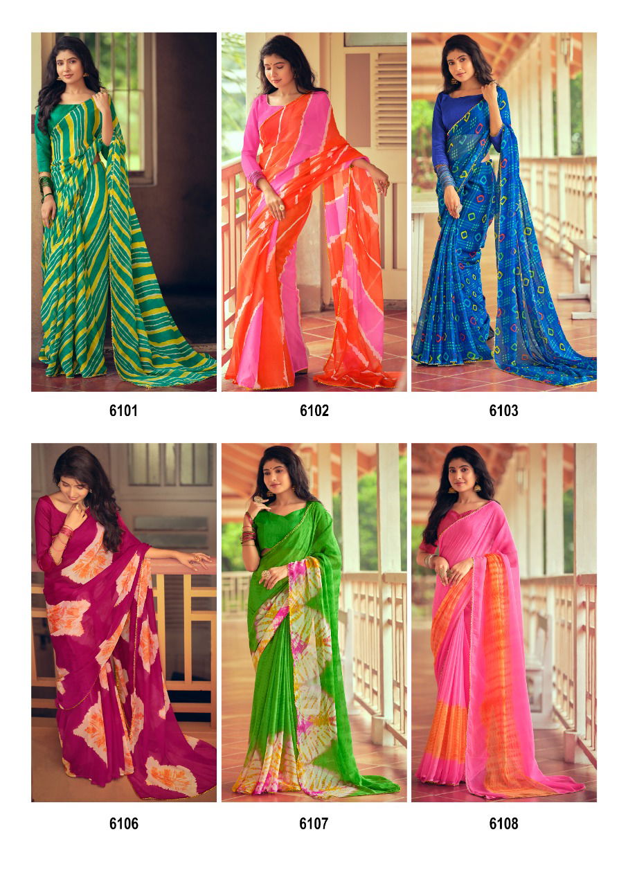 Kashvi Aranya Silk Chiffon With Goti Lace Printed Designer Saree Collection
